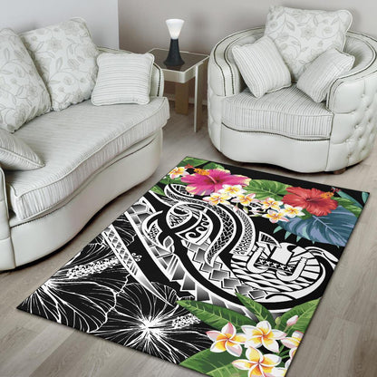 Tahiti Polynesian Area Rug - Summer Plumeria (Black)