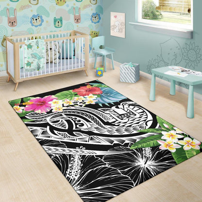 Tahiti Polynesian Area Rug - Summer Plumeria (Black)