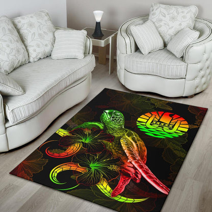 Tahiti Polynesian Area Rugs - Turtle With Blooming Hibiscus Reggae