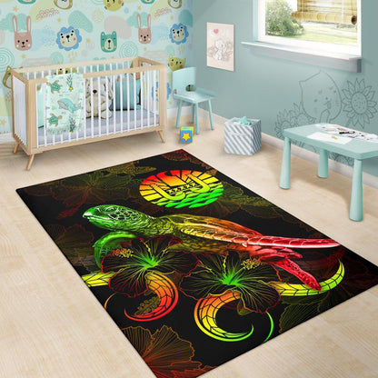 Tahiti Polynesian Area Rugs - Turtle With Blooming Hibiscus Reggae