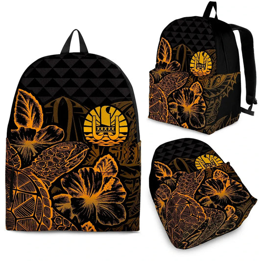 Tahiti Polynesian Backpack Turtle Hibiscus Gold