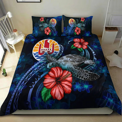 Tahiti Polynesian Bedding Set - Blue Turtle Hibiscus