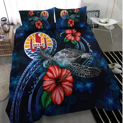 Tahiti Polynesian Bedding Set - Blue Turtle Hibiscus