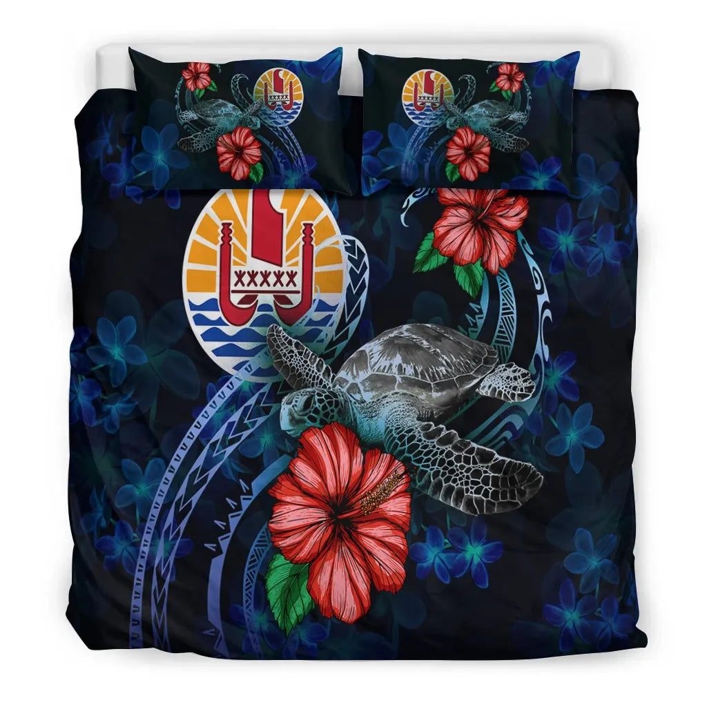 Tahiti Polynesian Bedding Set - Blue Turtle Hibiscus