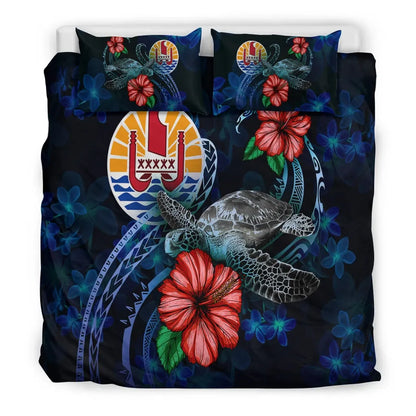 Tahiti Polynesian Bedding Set - Blue Turtle Hibiscus