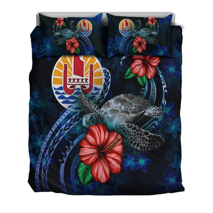 Tahiti Polynesian Bedding Set - Blue Turtle Hibiscus