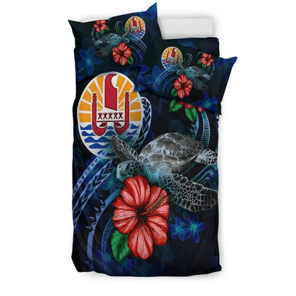 Tahiti Polynesian Bedding Set - Blue Turtle Hibiscus