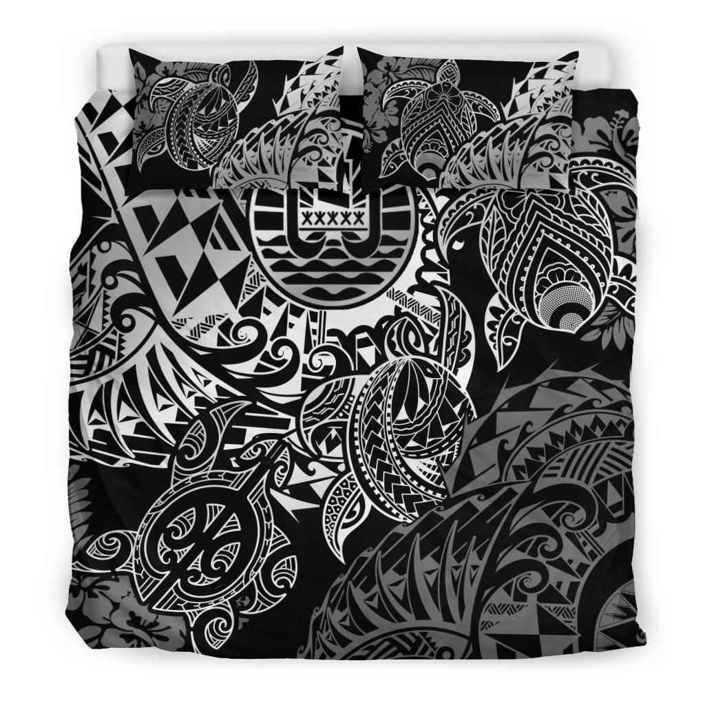 Tahiti Polynesian Bedding Set - White Turtle Hibiscus Flowing