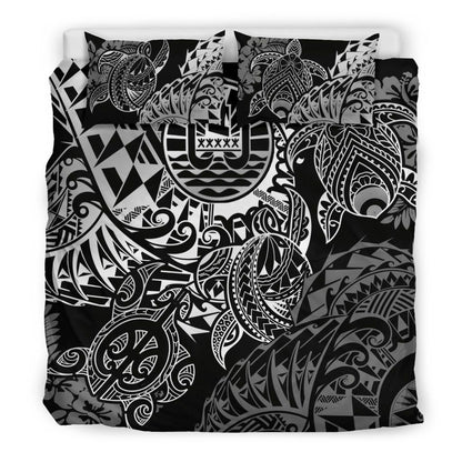Tahiti Polynesian Bedding Set - White Turtle Hibiscus Flowing