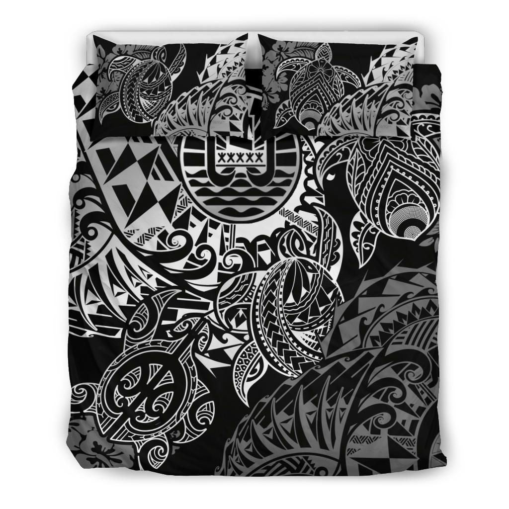 Tahiti Polynesian Bedding Set - White Turtle Hibiscus Flowing
