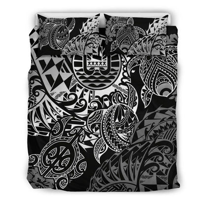 Tahiti Polynesian Bedding Set - White Turtle Hibiscus Flowing
