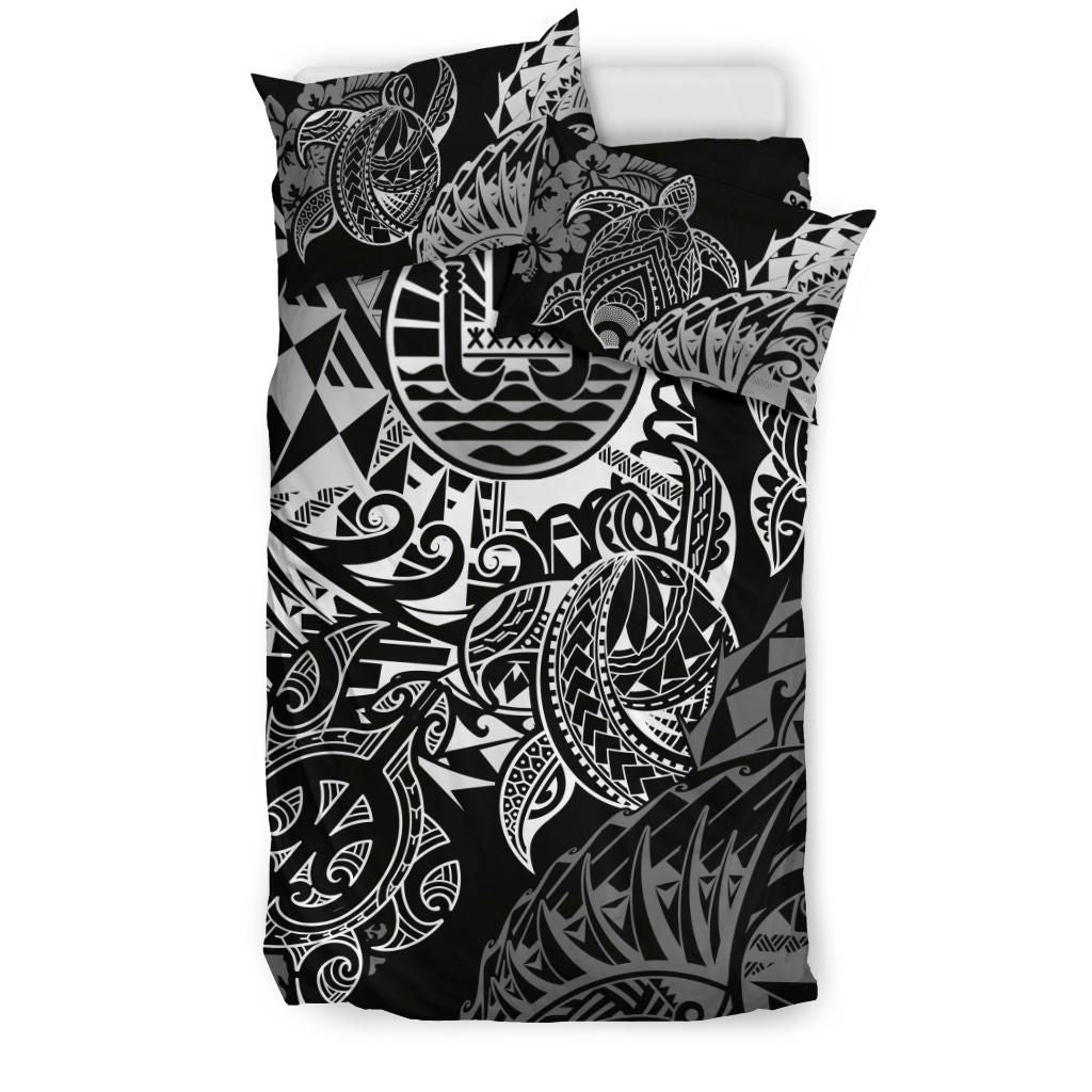 Tahiti Polynesian Bedding Set - White Turtle Hibiscus Flowing