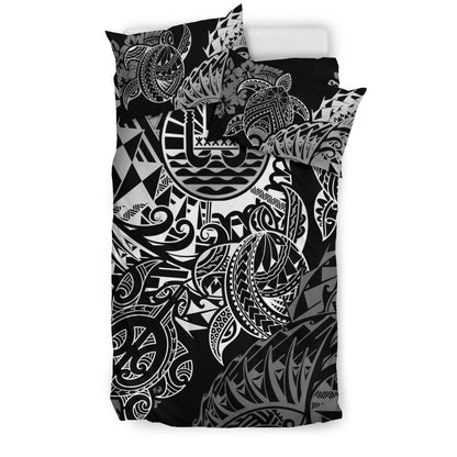 Tahiti Polynesian Bedding Set - White Turtle Hibiscus Flowing