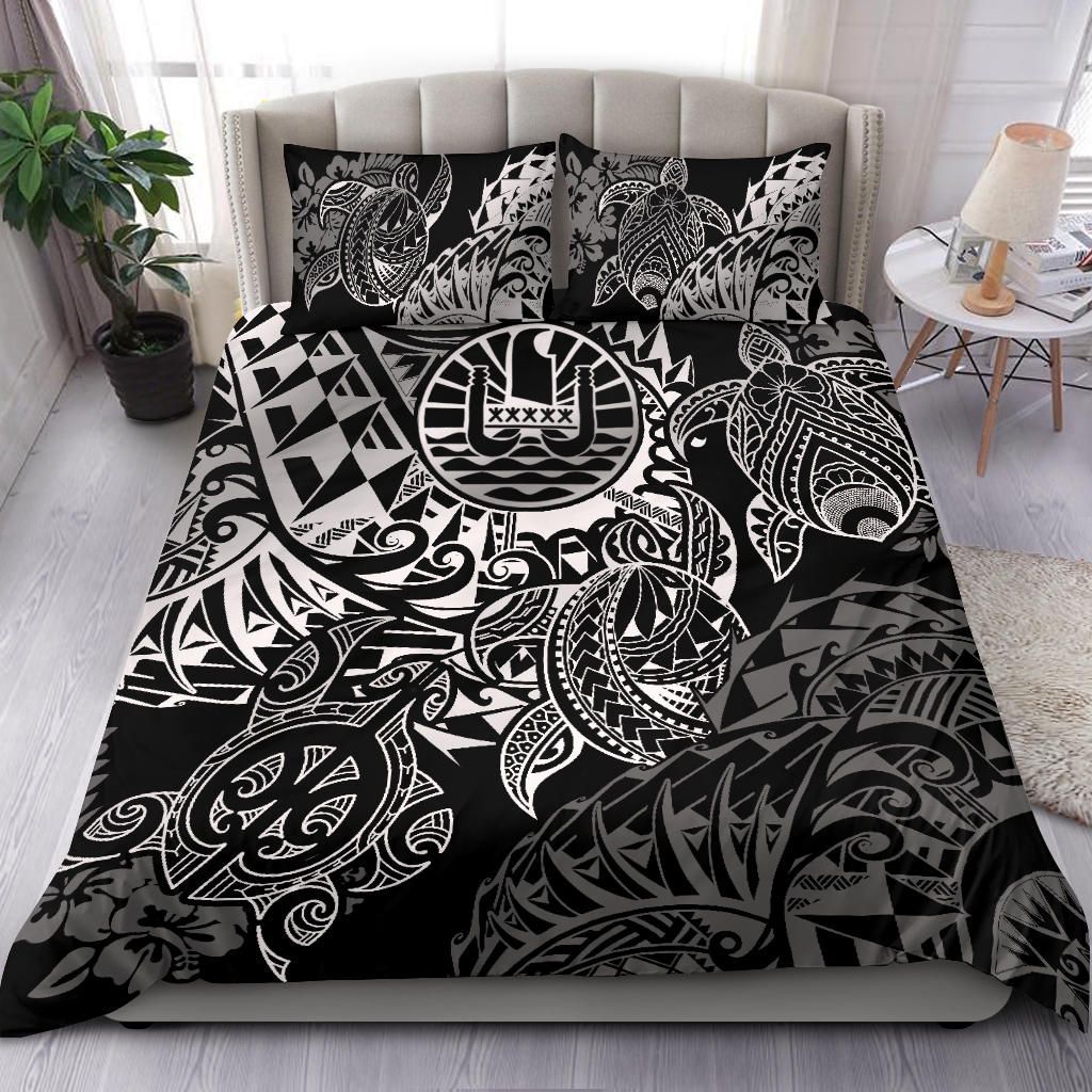 Tahiti Polynesian Bedding Set - White Turtle Hibiscus Flowing