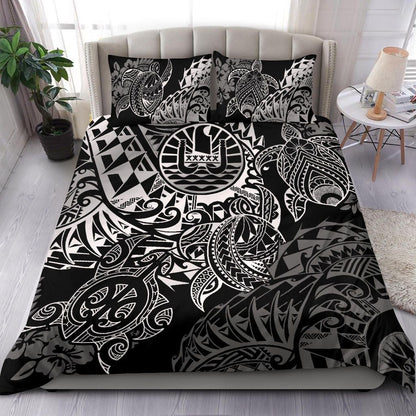 Tahiti Polynesian Bedding Set - White Turtle Hibiscus Flowing