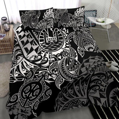 Tahiti Polynesian Bedding Set - White Turtle Hibiscus Flowing