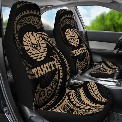 Tahiti Polynesian Car Seat Covers - Gold Tribal Wave