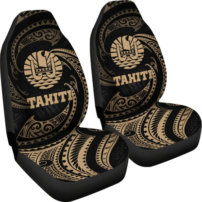 Tahiti Polynesian Car Seat Covers - Gold Tribal Wave