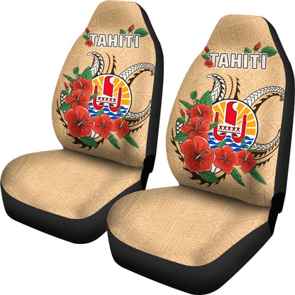 Tahiti Polynesian Car Seat Covers - Hibiscus Coat of Arm Beige