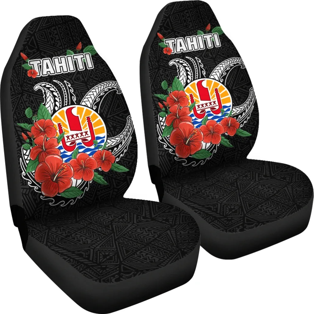 Tahiti Polynesian Car Seat Covers - Hibiscus Coat of Arm Black