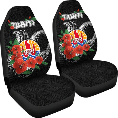 Tahiti Polynesian Car Seat Covers - Hibiscus Coat of Arm Black