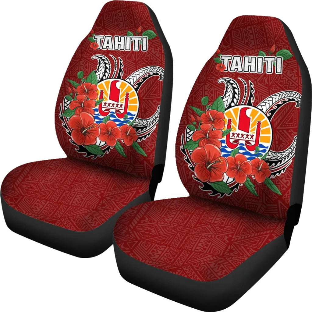 Tahiti Polynesian Car Seat Covers - Hibiscus Coat of Arm Red