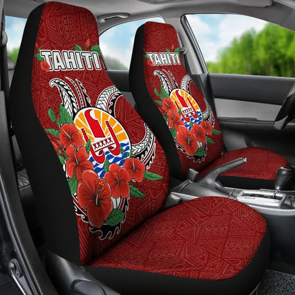Tahiti Polynesian Car Seat Covers - Hibiscus Coat of Arm Red