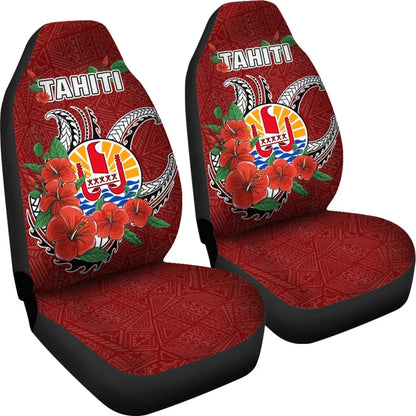 Tahiti Polynesian Car Seat Covers - Hibiscus Coat of Arm Red