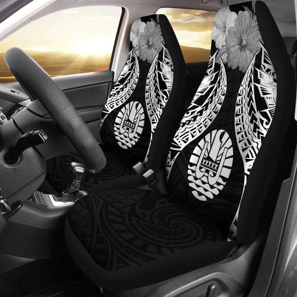 Tahiti Polynesian Car Seat Covers Pride Seal And Hibiscus Black