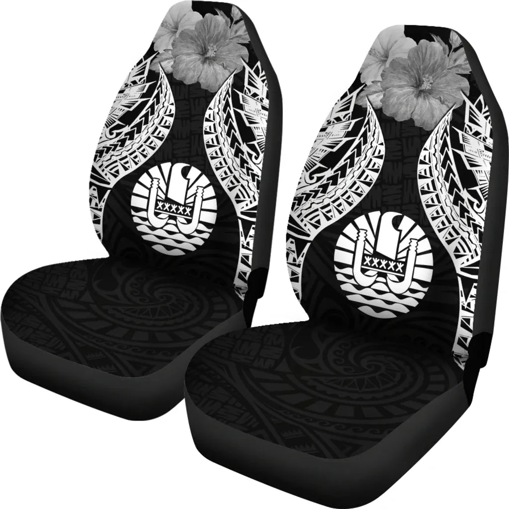 Tahiti Polynesian Car Seat Covers Pride Seal And Hibiscus Black