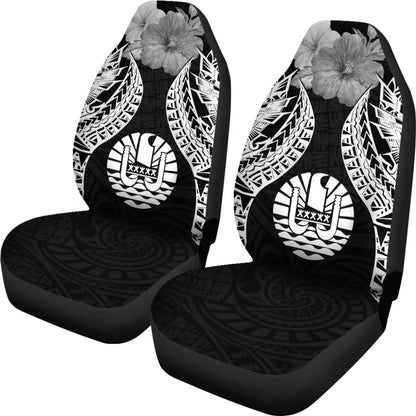 Tahiti Polynesian Car Seat Covers Pride Seal And Hibiscus Black