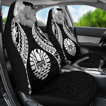 Tahiti Polynesian Car Seat Covers Pride Seal And Hibiscus Black