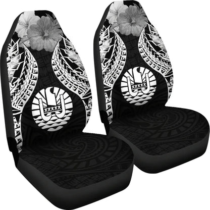 Tahiti Polynesian Car Seat Covers Pride Seal And Hibiscus Black