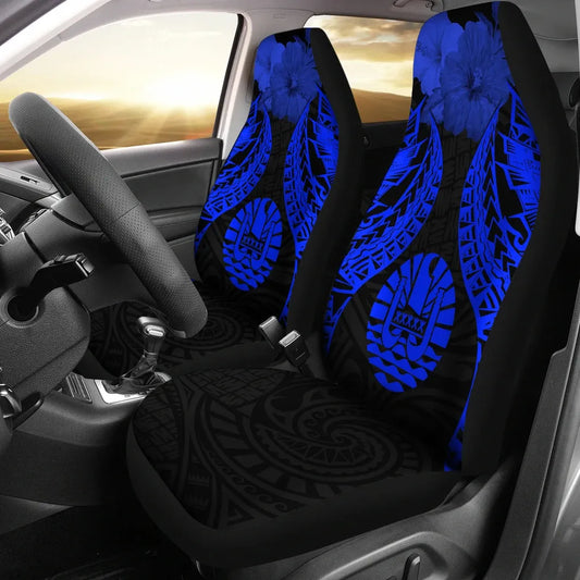 Tahiti Polynesian Car Seat Covers Pride Seal And Hibiscus Blue