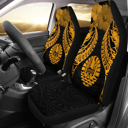 Tahiti Polynesian Car Seat Covers Pride Seal And Hibiscus Gold