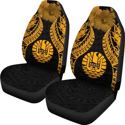 Tahiti Polynesian Car Seat Covers Pride Seal And Hibiscus Gold