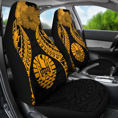 Tahiti Polynesian Car Seat Covers Pride Seal And Hibiscus Gold