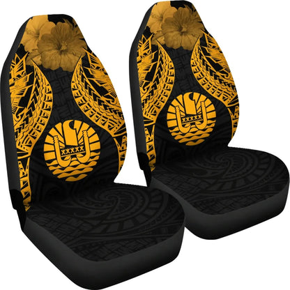 Tahiti Polynesian Car Seat Covers Pride Seal And Hibiscus Gold
