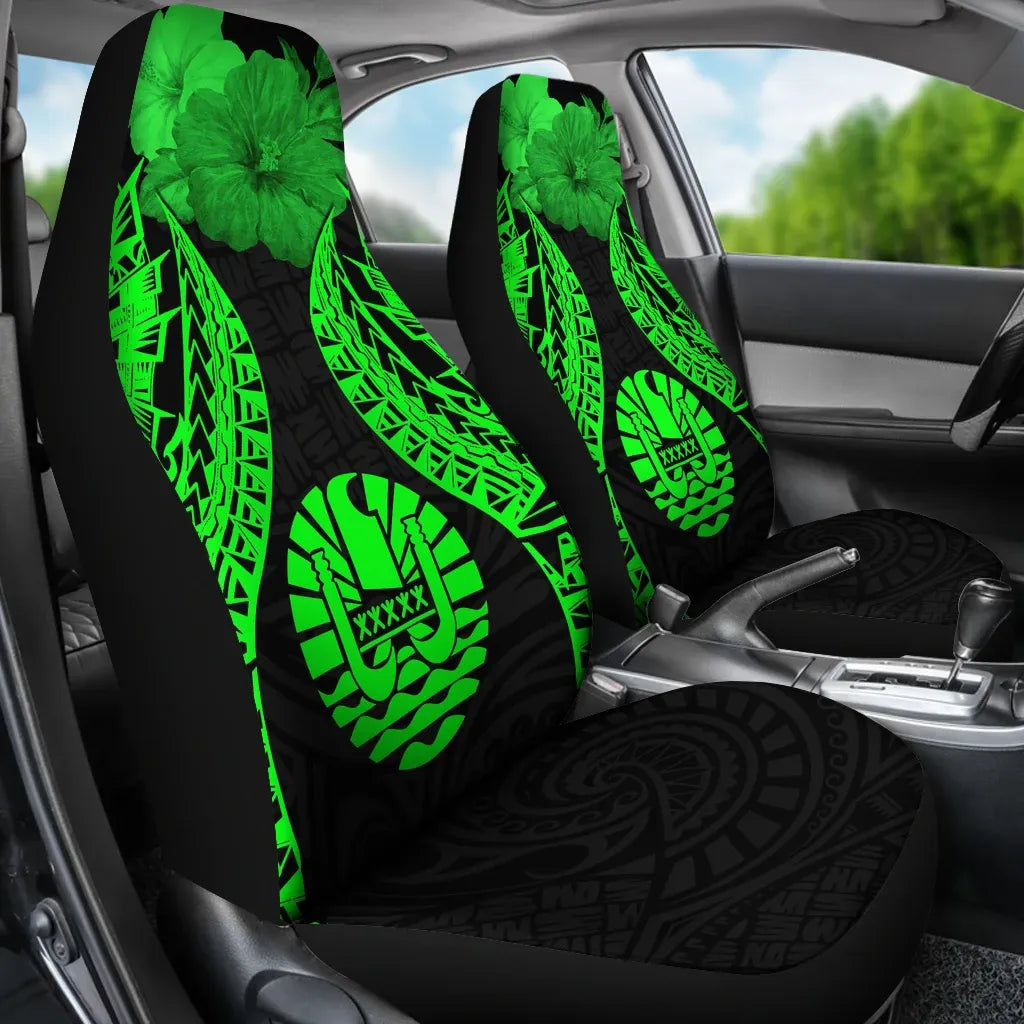 Tahiti Polynesian Car Seat Covers Pride Seal And Hibiscus Green