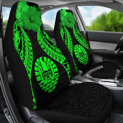 Tahiti Polynesian Car Seat Covers Pride Seal And Hibiscus Green