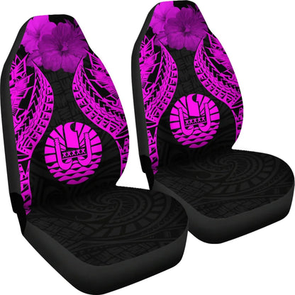 Tahiti Polynesian Car Seat Covers Pride Seal And Hibiscus Pink