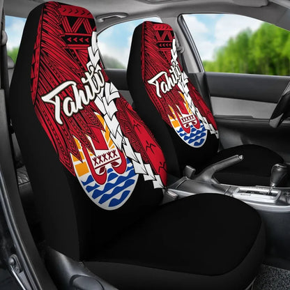 Tahiti Polynesian Car Seat Covers - Tribal Wave Tattoo Flag Style