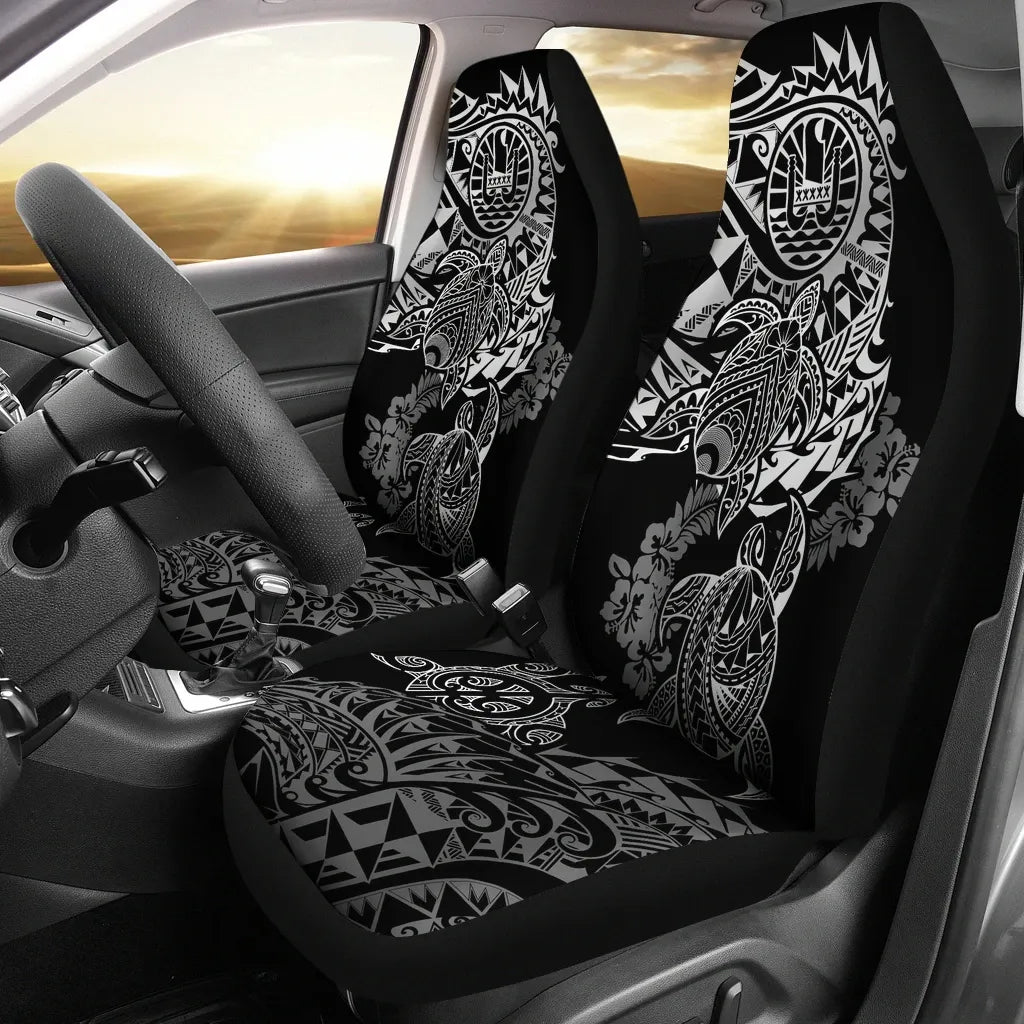 Tahiti Polynesian Car Seat Covers - White Turtle Hibiscus Flowing
