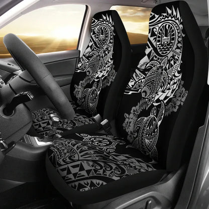 Tahiti Polynesian Car Seat Covers - White Turtle Hibiscus Flowing