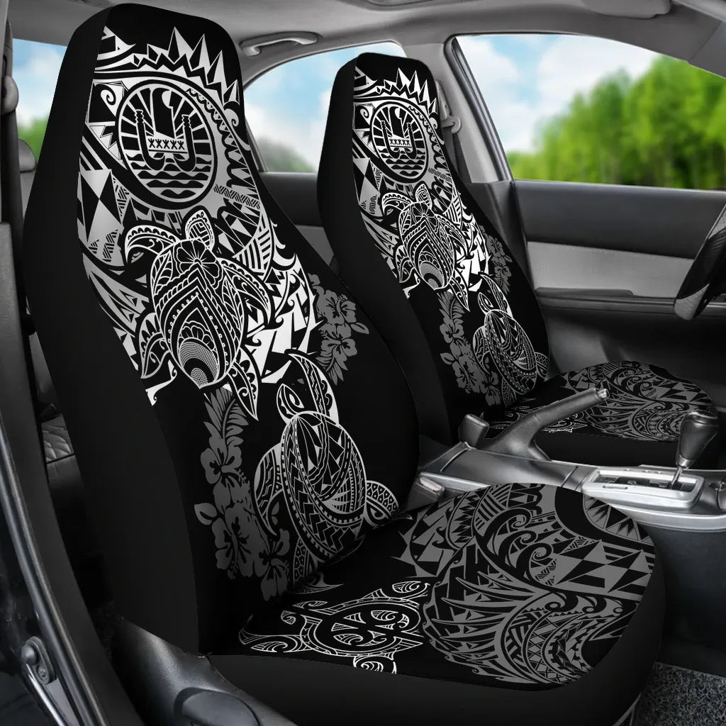 Tahiti Polynesian Car Seat Covers - White Turtle Hibiscus Flowing