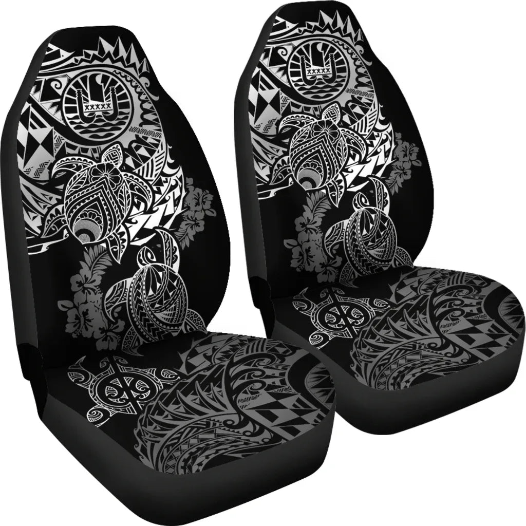 Tahiti Polynesian Car Seat Covers - White Turtle Hibiscus Flowing