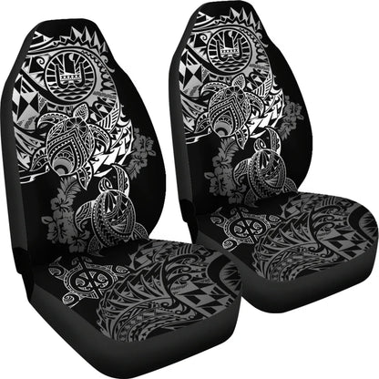 Tahiti Polynesian Car Seat Covers - White Turtle Hibiscus Flowing