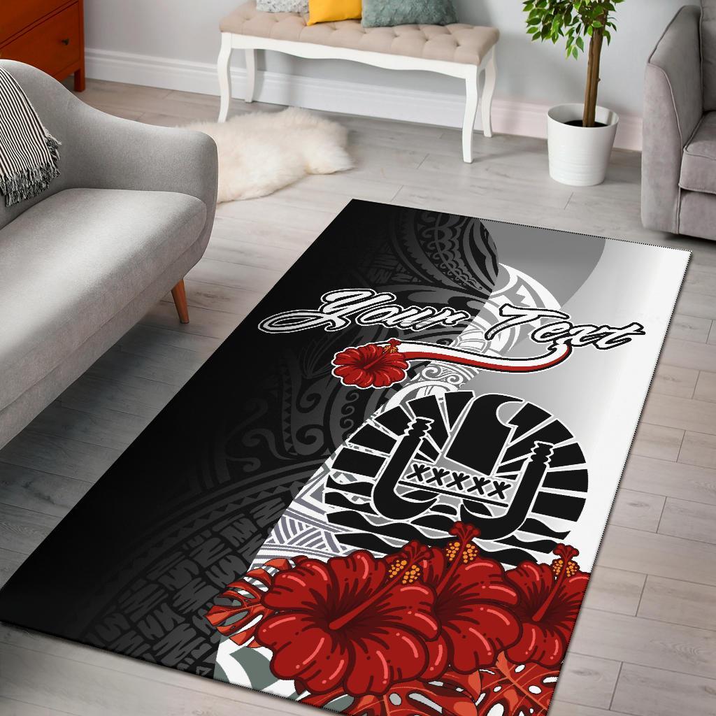 Tahiti Polynesian Custom Personalised Are Rug - Coat Of Arm With Hibiscus White