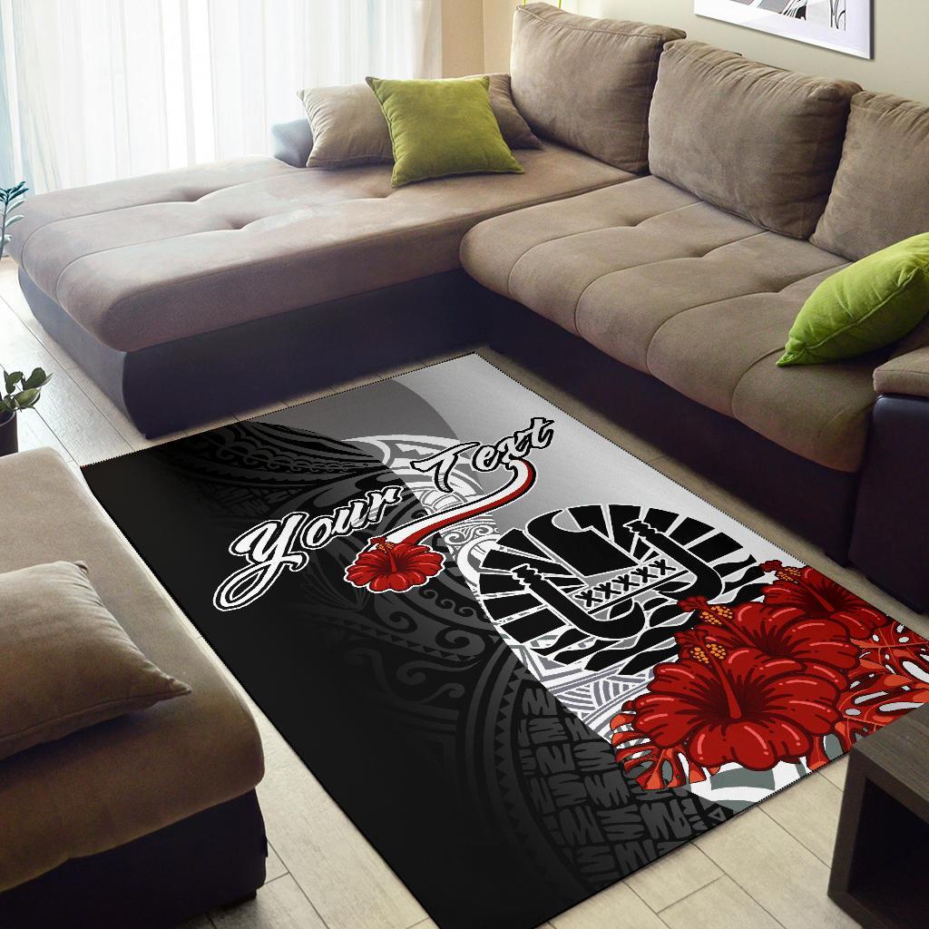 Tahiti Polynesian Custom Personalised Are Rug - Coat Of Arm With Hibiscus White