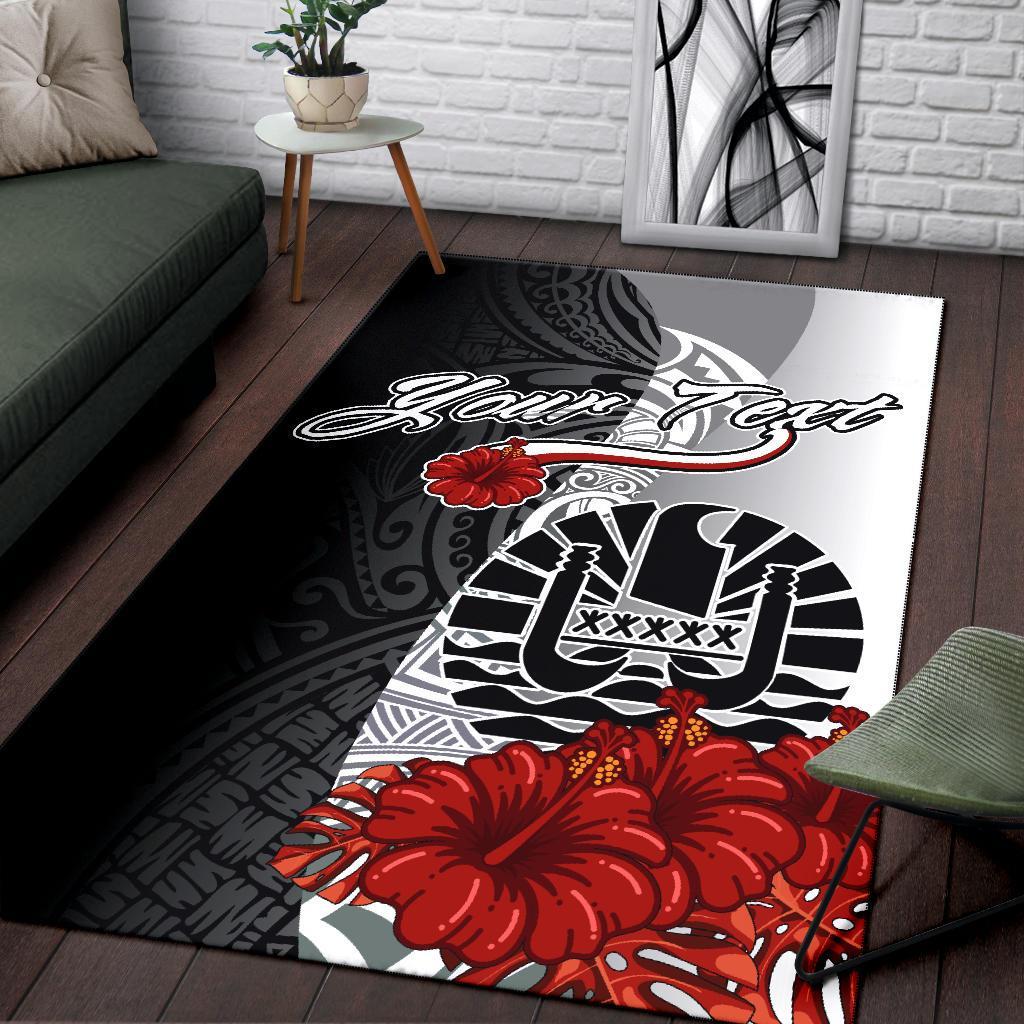 Tahiti Polynesian Custom Personalised Are Rug - Coat Of Arm With Hibiscus White